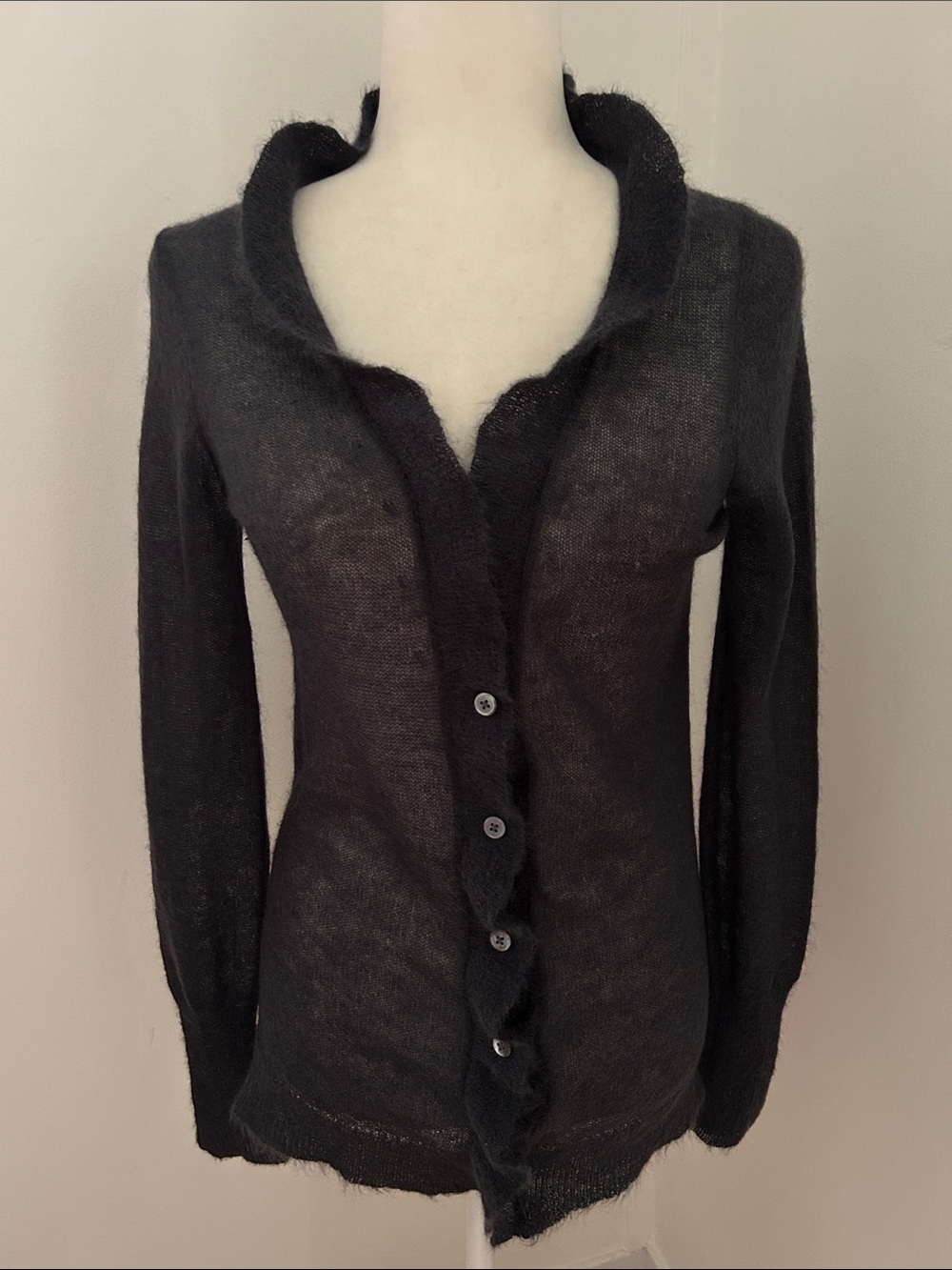 J. Crew Navy Blue Semi Sheer Button-Front Long Wool Cardigan sz M